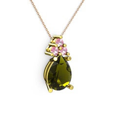 Madiva Kolye - Peridot ve pembe kuvars 8 ayar altın kolye (40 cm rose altın rolo zincir) #rk7v2l