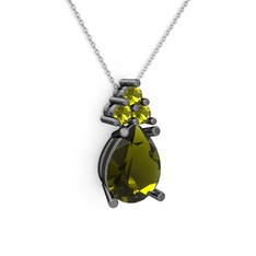 Madiva Kolye - Peridot 925 ayar siyah rodyum kaplama gümüş kolye (40 cm gümüş rolo zincir) #rliqa0