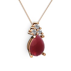 Madiva Kolye - Kök yakut ve swarovski 18 ayar rose altın kolye (40 cm gümüş rolo zincir) #rokg0a