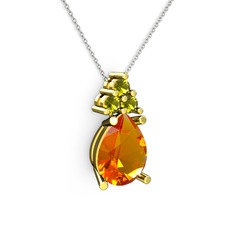 Sitrin ve peridot 925 ayar altın kaplama gümüş kolye (40 cm beyaz altın rolo zincir)