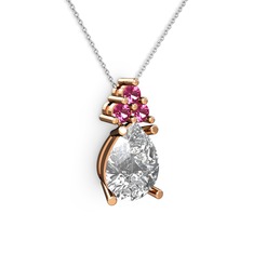 Madiva Kolye - Beyaz zirkon ve rodolit garnet 14 ayar rose altın kolye (40 cm beyaz altın rolo zincir) #rq4056