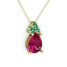 Rodolit garnet ve yeşil kuvars 8 ayar altın kolye (40 cm altın rolo zincir)