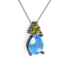 Madiva Kolye - Akuamarin ve peridot 925 ayar siyah rodyum kaplama gümüş kolye (40 cm gümüş rolo zincir) #snv4at