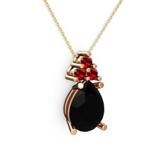 Siyah zirkon ve garnet 8 ayar rose altın kolye (40 cm gümüş rolo zincir)
