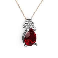 Madiva Kolye - Garnet ve swarovski 8 ayar beyaz altın kolye (40 cm gümüş rolo zincir) #szit6e