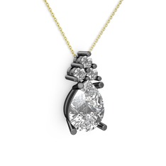 Madiva Kolye - Swarovski ve beyaz zirkon 925 ayar siyah rodyum kaplama gümüş kolye (40 cm altın rolo zincir) #ta4ygd