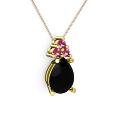 Madiva Kolye - Siyah zirkon ve rodolit garnet 8 ayar altın kolye (40 cm rose altın rolo zincir) #tabb8b