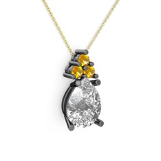Madiva Kolye - Swarovski ve sitrin 925 ayar siyah rodyum kaplama gümüş kolye (40 cm altın rolo zincir) #tb567