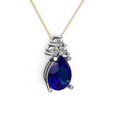 Madiva Kolye - Lab safir ve swarovski 18 ayar beyaz altın kolye (40 cm altın rolo zincir) #tkv1jk