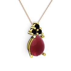 Kök yakut ve siyah zirkon 8 ayar altın kolye (40 cm gümüş rolo zincir)