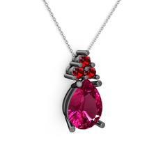Madiva Kolye - Rodolit garnet ve garnet 925 ayar siyah rodyum kaplama gümüş kolye (40 cm beyaz altın rolo zincir) #tnnv1i