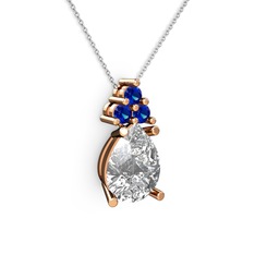 Madiva Kolye - Swarovski ve lab safir 8 ayar rose altın kolye (40 cm beyaz altın rolo zincir) #tuxptr
