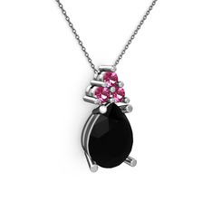Madiva Kolye - Siyah zirkon ve rodolit garnet 14 ayar beyaz altın kolye (40 cm gümüş rolo zincir) #txz6rn