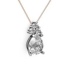 Madiva Kolye - Beyaz zirkon ve swarovski 14 ayar beyaz altın kolye (40 cm rose altın rolo zincir) #u1qthh