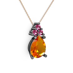 Madiva Kolye - Sitrin ve rodolit garnet 925 ayar siyah rodyum kaplama gümüş kolye (40 cm rose altın rolo zincir) #ua9jc6