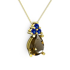 Madiva Kolye - Dumanlı kuvars ve lab safir 8 ayar altın kolye (40 cm altın rolo zincir) #ufsalg