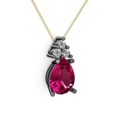Madiva Kolye - Rodolit garnet ve pırlanta 925 ayar siyah rodyum kaplama gümüş kolye (0.72 karat, 40 cm altın rolo zincir) #uqm7e4