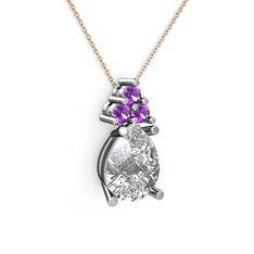 Madiva Kolye - Swarovski ve ametist 8 ayar beyaz altın kolye (40 cm rose altın rolo zincir) #uromui