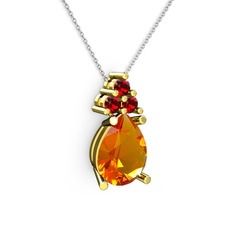 Sitrin ve garnet 14 ayar altın kolye (40 cm beyaz altın rolo zincir)