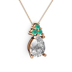 Madiva Kolye - Beyaz zirkon ve kök zümrüt 18 ayar rose altın kolye (40 cm rose altın rolo zincir) #v1tcwu