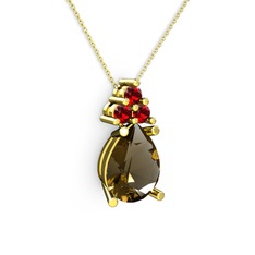Dumanlı kuvars ve garnet 8 ayar altın kolye (40 cm altın rolo zincir)