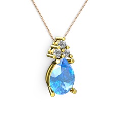 Akuamarin ve swarovski 925 ayar altın kaplama gümüş kolye (40 cm gümüş rolo zincir)
