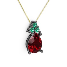 Madiva Kolye - Garnet ve yeşil kuvars 925 ayar siyah rodyum kaplama gümüş kolye (40 cm altın rolo zincir) #w0ei8f