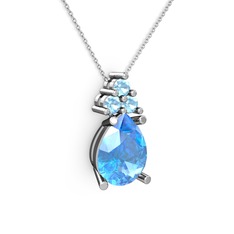 Madiva Kolye - Akuamarin 925 ayar gümüş kolye (40 cm beyaz altın rolo zincir) #w24xa6