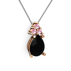 Siyah zirkon ve pembe kuvars 925 ayar rose altın kaplama gümüş kolye (40 cm gümüş rolo zincir)