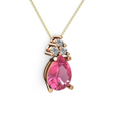 Madiva Kolye - Pembe kuvars ve beyaz zirkon 14 ayar rose altın kolye (40 cm altın rolo zincir) #w5acs6