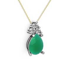 Madiva Kolye - Kök zümrüt ve swarovski 14 ayar beyaz altın kolye (40 cm altın rolo zincir) #w9s4z8