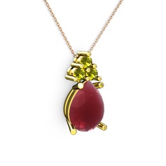 Kök yakut ve peridot 18 ayar altın kolye (40 cm rose altın rolo zincir)