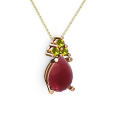 Madiva Kolye - Kök yakut ve peridot 18 ayar rose altın kolye (40 cm altın rolo zincir) #wolx6z