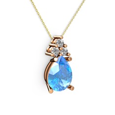 Akuamarin ve pırlanta 925 ayar rose altın kaplama gümüş kolye (0.72 karat, 40 cm altın rolo zincir)