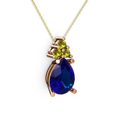 Madiva Kolye - Lab safir ve peridot 8 ayar rose altın kolye (40 cm altın rolo zincir) #x0aui1