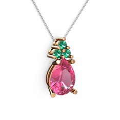 Pembe kuvars ve yeşil kuvars 18 ayar rose altın kolye (40 cm gümüş rolo zincir)