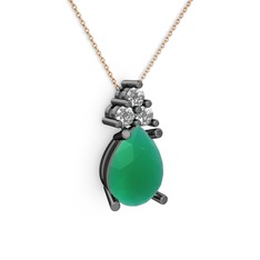 Madiva Kolye - Kök zümrüt ve pırlanta 925 ayar siyah rodyum kaplama gümüş kolye (0.72 karat, 40 cm rose altın rolo zincir) #xkofb2