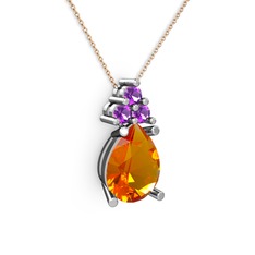 Madiva Kolye - Sitrin ve ametist 8 ayar beyaz altın kolye (40 cm rose altın rolo zincir) #xpc7qz