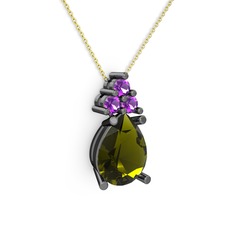 Madiva Kolye - Peridot ve ametist 925 ayar siyah rodyum kaplama gümüş kolye (40 cm altın rolo zincir) #xvkh6e