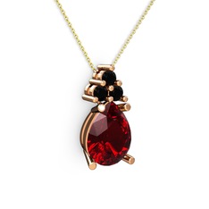 Garnet ve siyah zirkon 18 ayar rose altın kolye (40 cm altın rolo zincir)