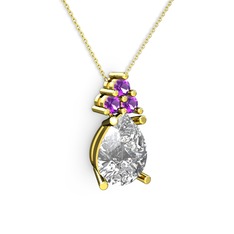 Madiva Kolye - Swarovski ve ametist 925 ayar altın kaplama gümüş kolye (40 cm gümüş rolo zincir) #y8b87x