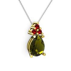Madiva Kolye - Peridot ve garnet 8 ayar altın kolye (40 cm beyaz altın rolo zincir) #yayd10