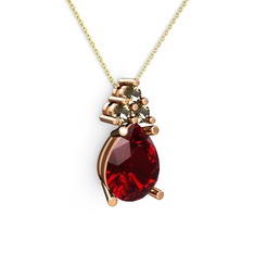 Garnet ve dumanlı kuvars 18 ayar rose altın kolye (40 cm altın rolo zincir)
