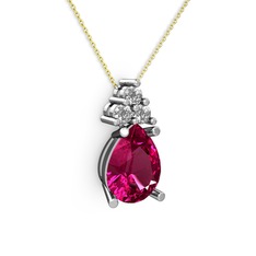 Madiva Kolye - Rodolit garnet ve swarovski 18 ayar beyaz altın kolye (40 cm altın rolo zincir) #yg4iom