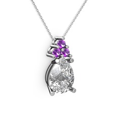 Madiva Kolye - Swarovski ve ametist 925 ayar gümüş kolye (40 cm beyaz altın rolo zincir) #ygeha4