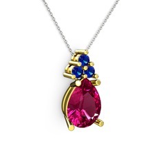 Madiva Kolye - Rodolit garnet ve lab safir 925 ayar altın kaplama gümüş kolye (40 cm gümüş rolo zincir) #ysxo31