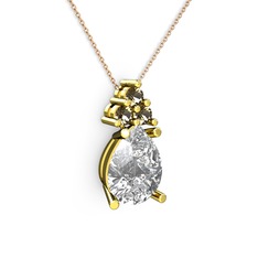 Swarovski ve dumanlı kuvars 8 ayar altın kolye (40 cm rose altın rolo zincir)