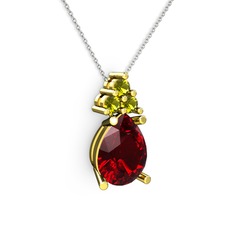 Madiva Kolye - Garnet ve peridot 18 ayar altın kolye (40 cm beyaz altın rolo zincir) #z5jnul