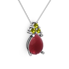 Madiva Kolye - Kök yakut ve peridot 18 ayar beyaz altın kolye (40 cm beyaz altın rolo zincir) #z9feet