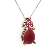 Madiva Kolye - Kök yakut ve rodolit garnet 14 ayar rose altın kolye (40 cm beyaz altın rolo zincir) #z9jr3i